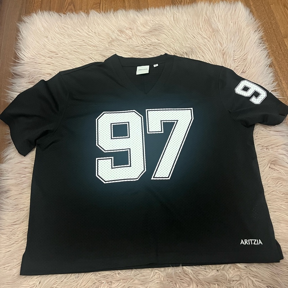 Aritzia Black Mesh Jersey Tee with White '97' Appliqué
